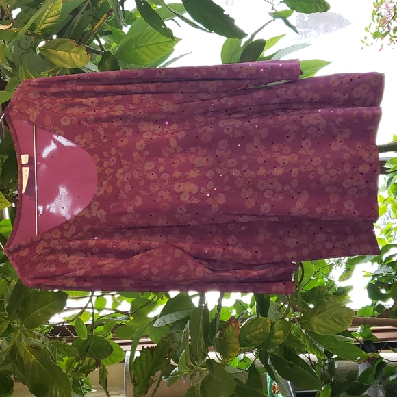 Susan Graver Tops - Susan Graver Purple Floral Scoop Neck 3/4 Sleeve Blouse Large